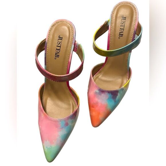 JustFab Pointed Toe Rainbow Colored Heels - Picture 5 of 7